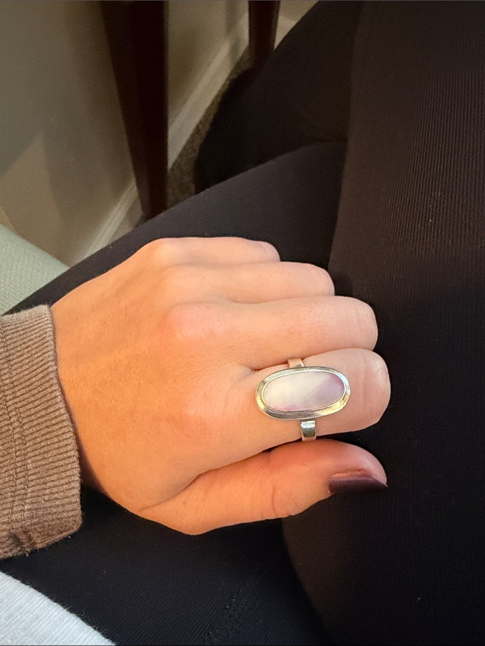 Sterling Silver Oval Mother-of-Pearl Ring - Pink Accent
